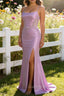 Purple Mermaid Spaghetti Straps Corset Long Prom Dress with Slit