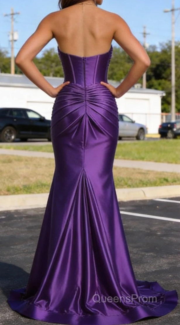Purple Mermaid Sweetheart Corset Long Prom Dress with Slit