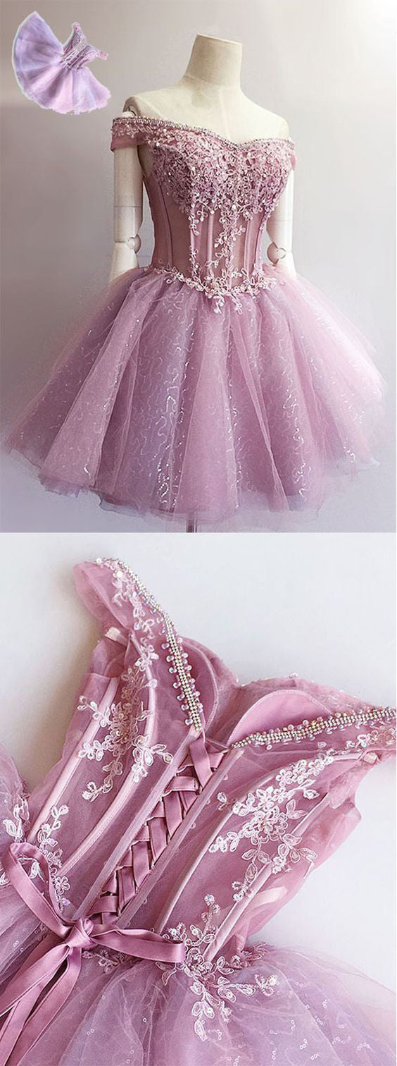 Purple off shoulder see through charming unique style homecoming Dress Secondary image