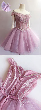 Purple off shoulder see through charming unique style homecoming Dress