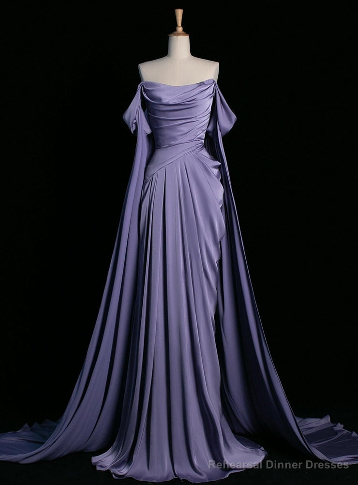 Purple Off the Shoulder Pleats Prom Dress Main image