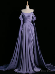 Purple Off the Shoulder Pleats Prom Dress