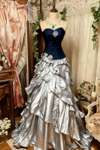 Purple Pink Blue Gradient Fashion Retro Elegant Delicate Floral Beads Sweet Elegant Long Tulle Floor Length Ball Gown Classy Evening Gown
