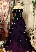 Purple Pink Blue Gradient Fashion Retro Elegant Delicate Floral Beads Sweet Elegant Long Tulle Floor Length Ball Gown Classy Evening Gown
