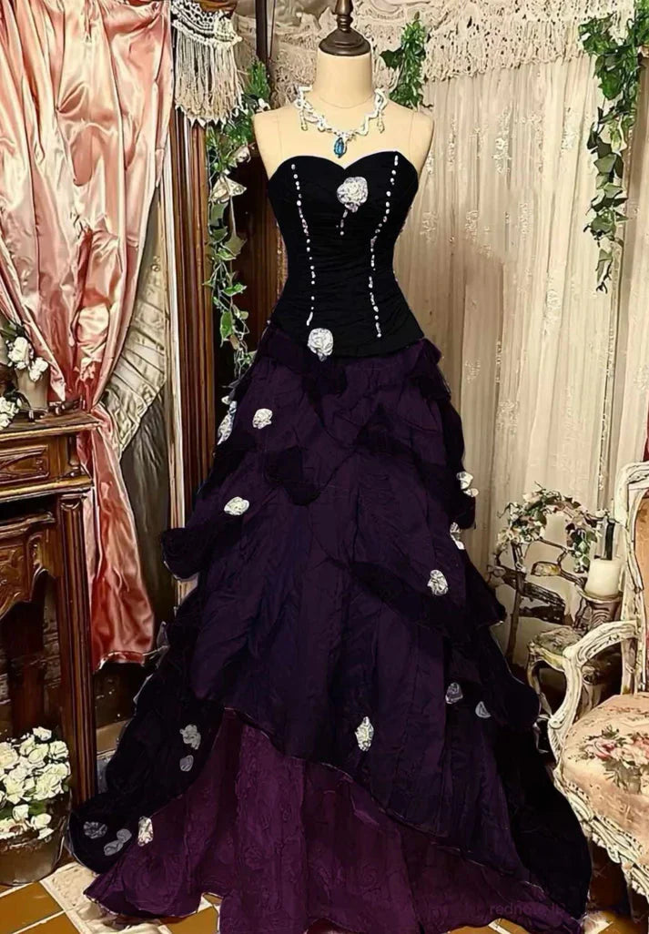 Purple Pink Blue Gradient Fashion Retro Elegant Delicate Floral Beads Sweet Elegant Long Tulle Floor Length Ball Gown Classy Evening Gown