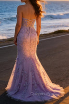 Purple Prom Dress Sweetheart Neck Mermaid Fromal Dress With Appliques