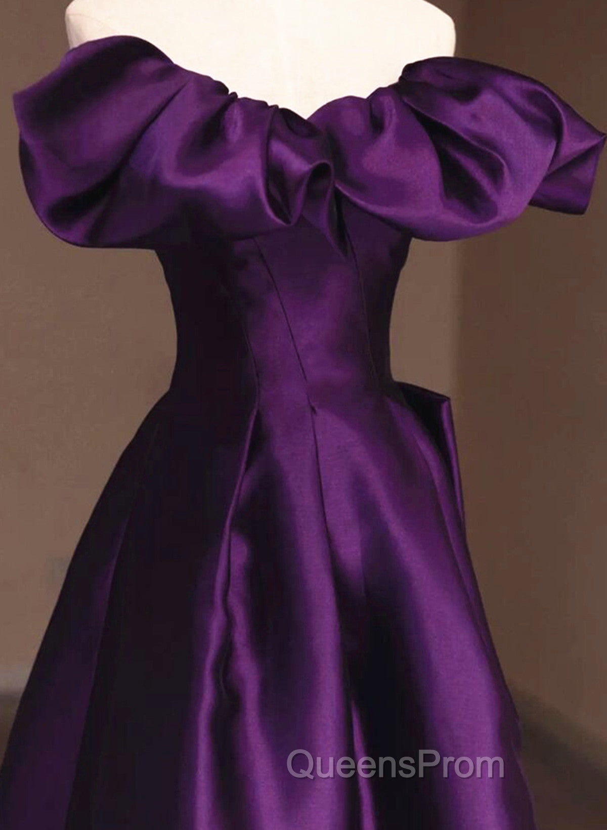 Purple Satin A-Line Off Shoulder Long Evening Dress, Purple Satin Evening Prom Dress Secondary image