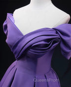 Purple Satin A-Line Off Shoulder Long Party Dress, Purple Evening Dress Evening Prom Dress