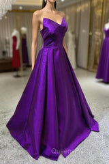 Purple Satin A-Line Simple Floor Length Evening Dress Formal Dress, Dark Purple Evening Prom Dress
