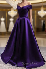 Purple Satin Off Shoulder Long Evening Prom Dress,A-line Simple Women Formal Dress