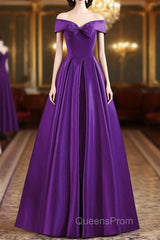 Purple Satin Sweetheart Long Party Dress, A-Line Purple Evening Prom Dress