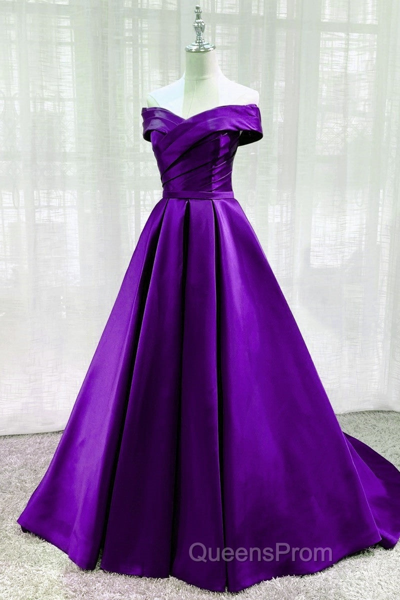 Purple Satin Sweetheart Long Party Dress Evening Prom Dress, Off Shoulder Purple Evening Dress Secondary image