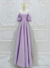 Purple Satin Tulle Off the Shoulder Prom Dress
