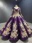 Purple Sequins Long Sleeve Appliques Prom Dress