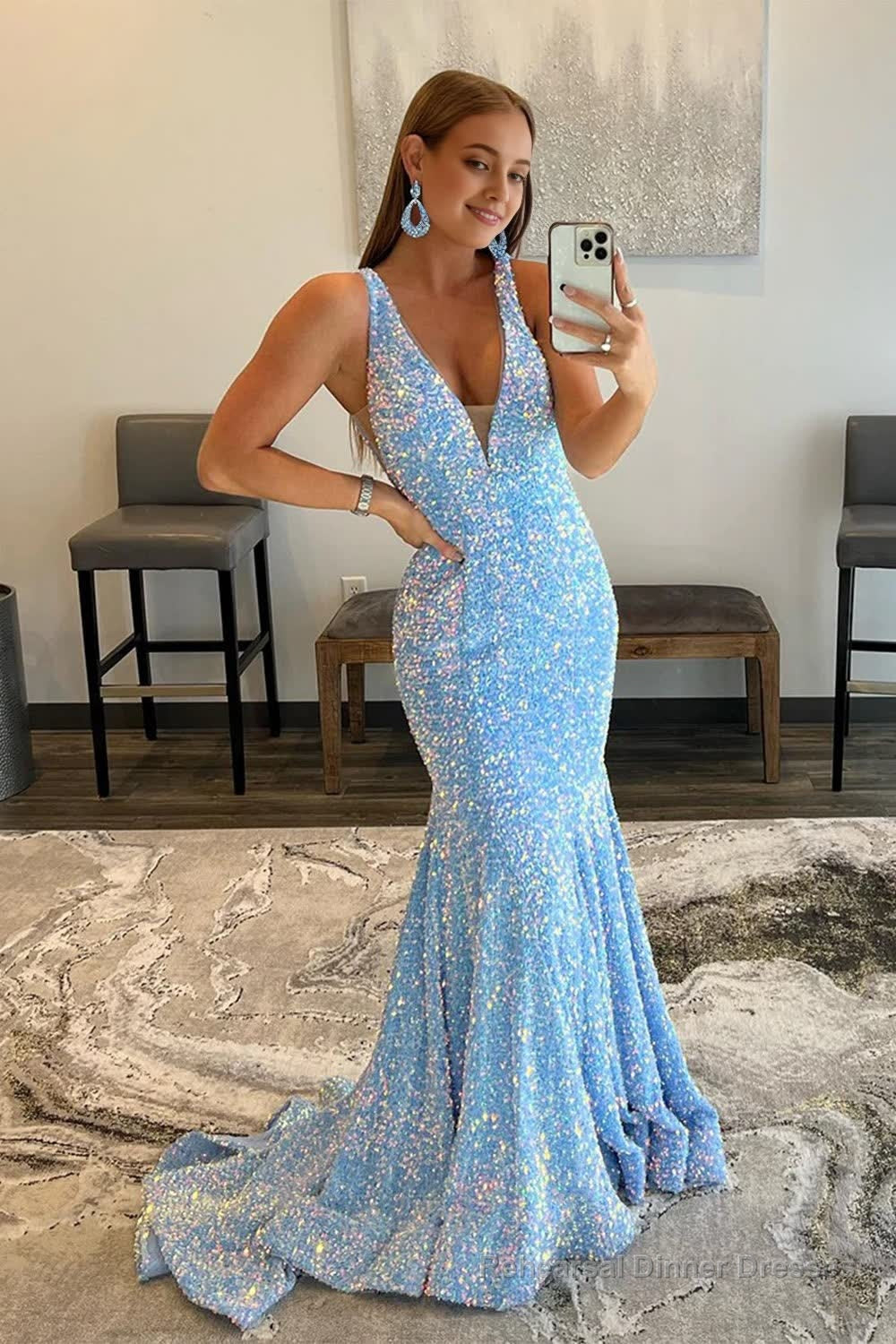 Purple Sequins Prom Dress