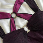 Purple Shiny Elegant Fashion Gradient Strap Long Tulle Ball Gown Classy Evening Dress