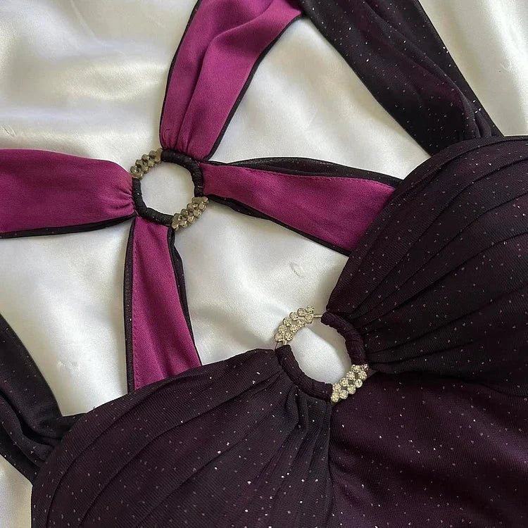 Purple Shiny Elegant Fashion Gradient Strap Long Tulle Ball Gown Classy Evening Dress