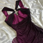 Purple Shiny Elegant Fashion Gradient Strap Long Tulle Ball Gown Classy Evening Dress
