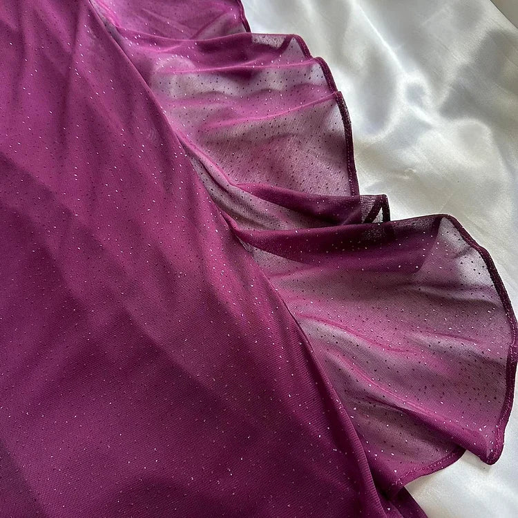 Purple Shiny Elegant Fashion Gradient Strap Long Tulle Ball Gown Classy Evening Dress