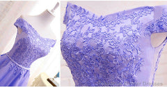 Purple Short Sleeves Lace Off Shoulder Party Dress, Cute Purple Homecoming Dress