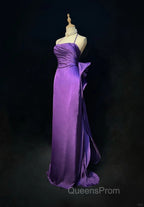 Purple Spaghetti Strap Satin Evening Prom Dress Backless Evening Gown