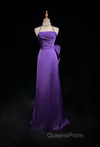 Purple Spaghetti Strap Satin Evening Prom Dress Backless Evening Gown