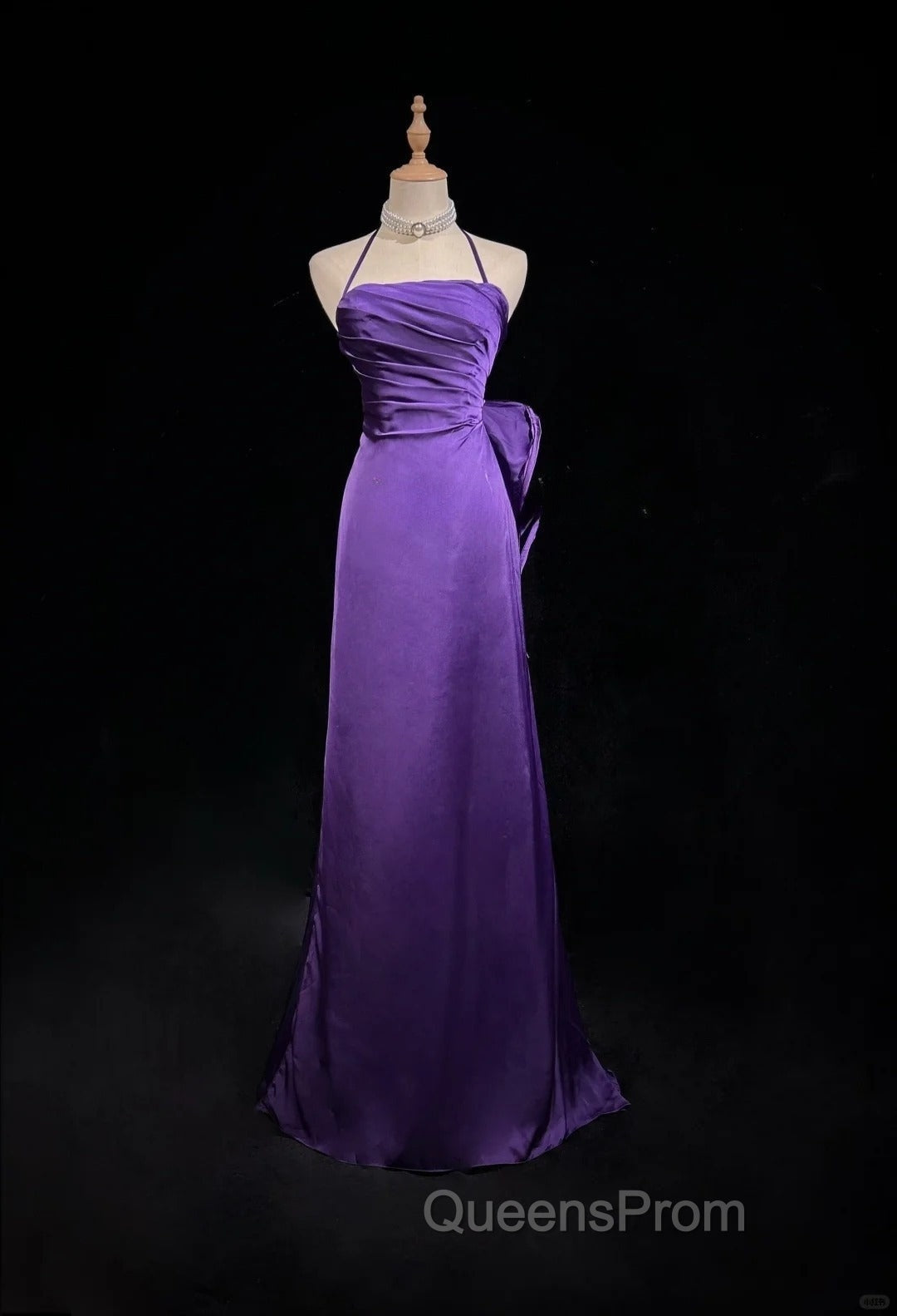 Purple Spaghetti Strap Satin Evening Prom Dress Backless Evening Gown