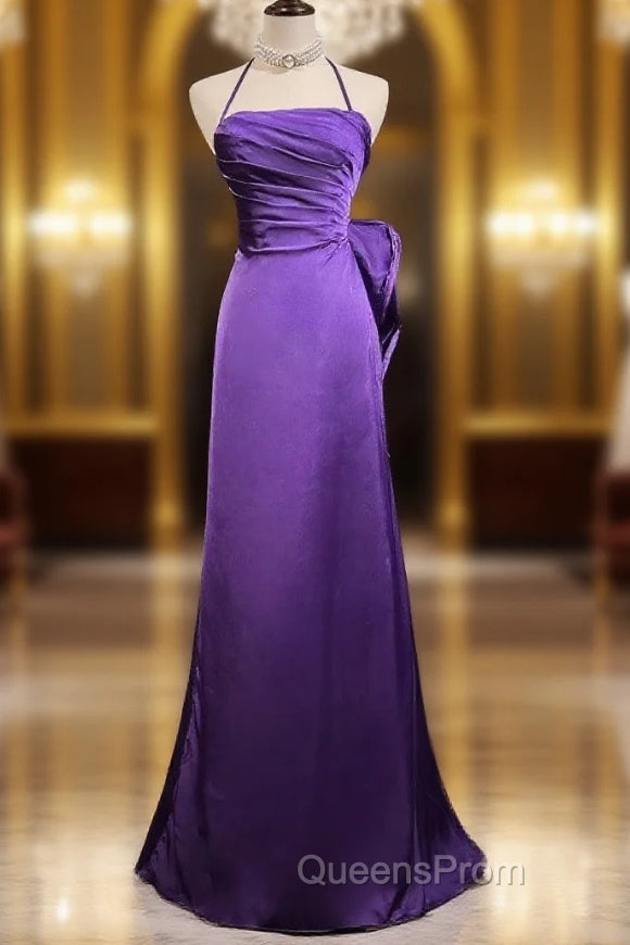 Purple Spaghetti Strap Satin Evening Prom Dress Backless Evening Gown Main image