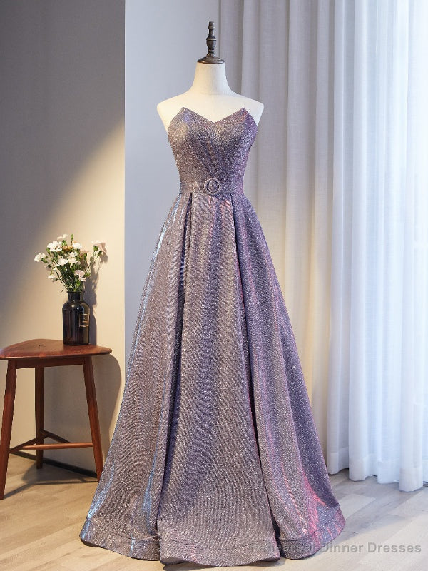 Purple Strapless Pleats Sleeveless Prom Dress Main image