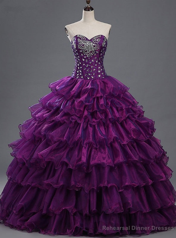 Purple Sweetheart Crystals Organza Ball Gown Quinceanera Dresses Main image