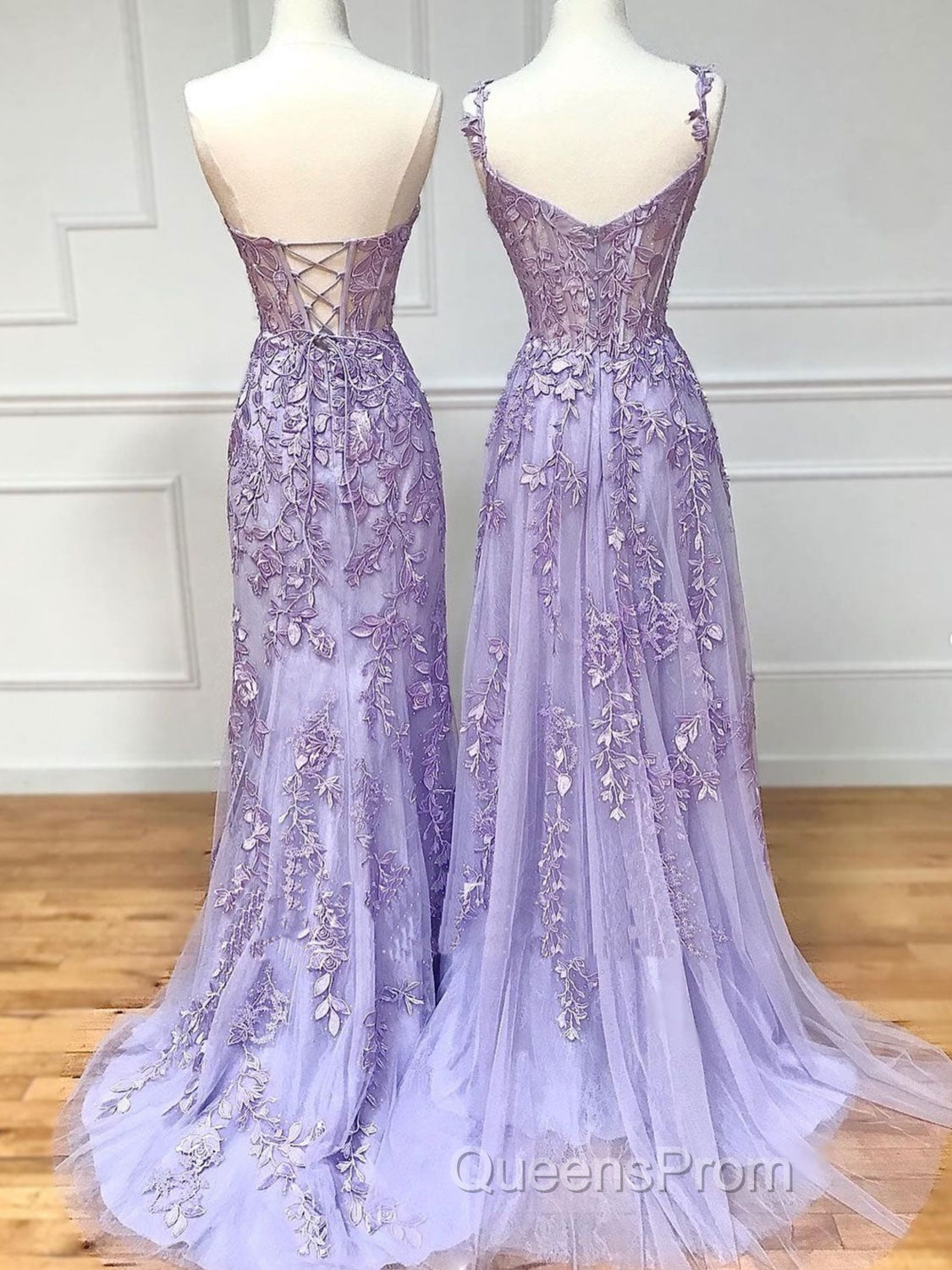 Purple sweetheart neck lace long Evening Prom Dress, lace formal graduation Dress Secondary image