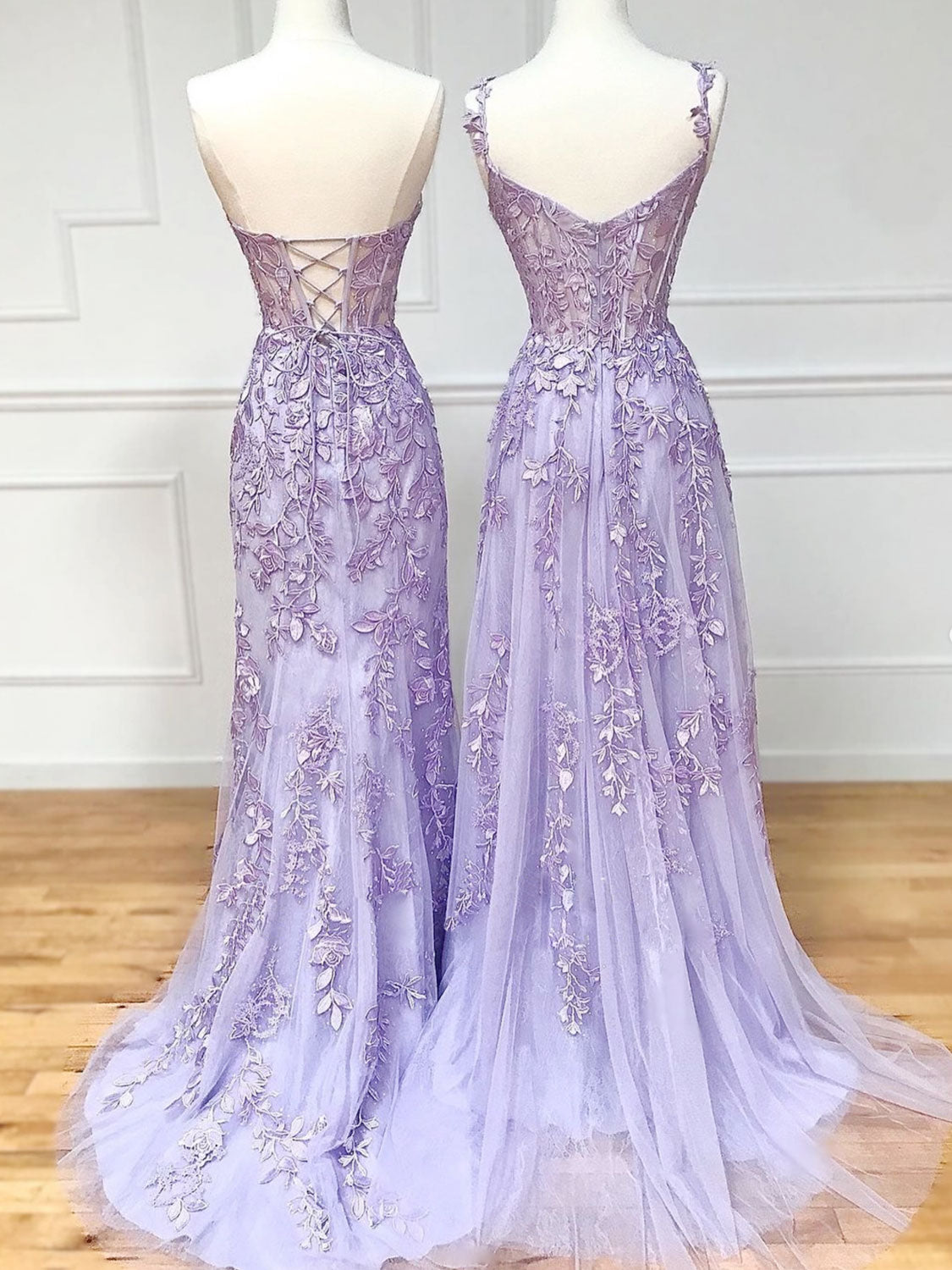 Purple Sweetheart Neck Lace Long Classy Prom Dress, Purple Lace Graduation Dress