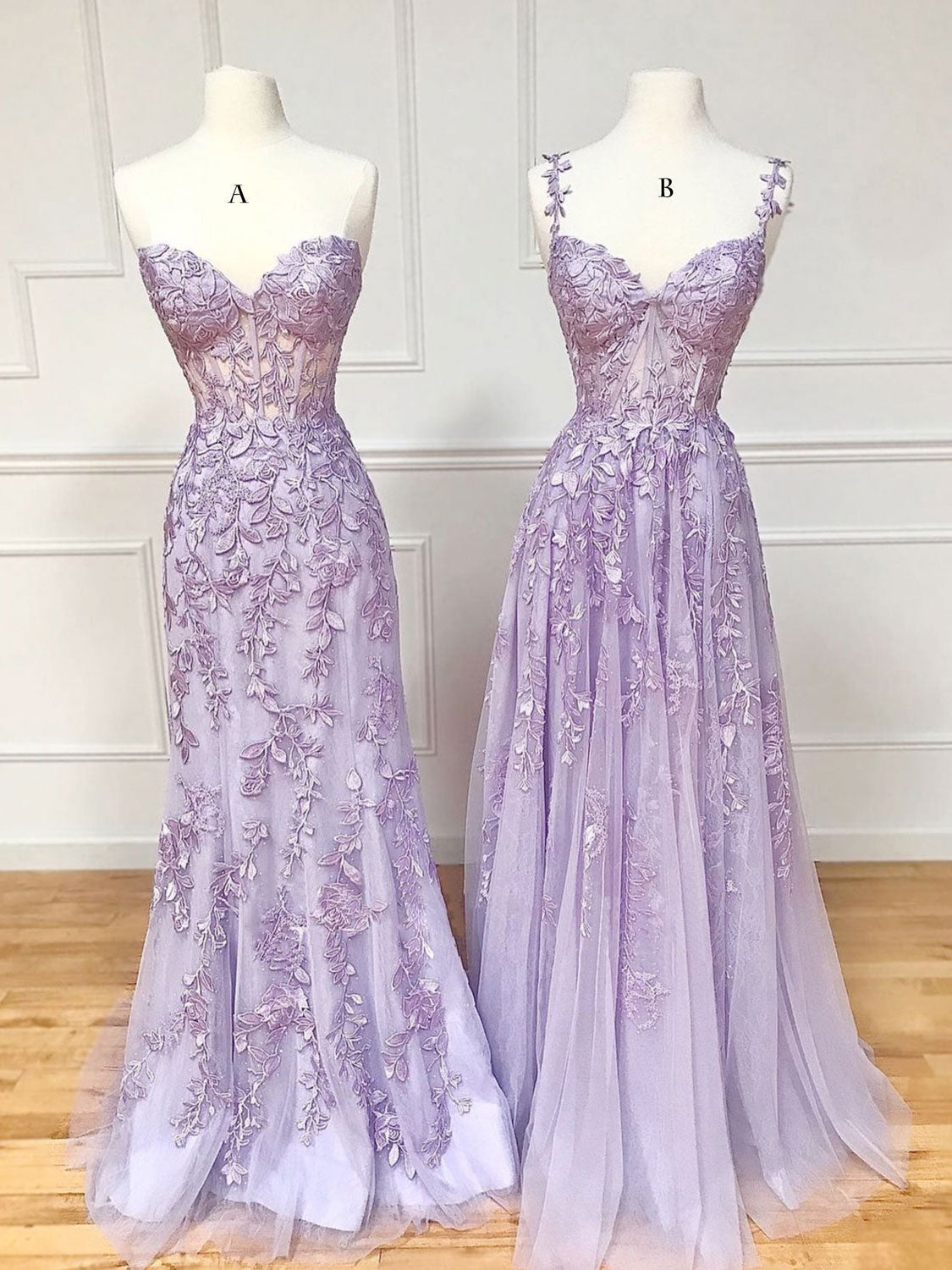 Purple Sweetheart Neck Lace Long Classy Prom Dress, Purple Lace Graduation Dress