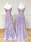 Purple Sweetheart Neck Lace Long Classy Prom Dress, Purple Lace Graduation Dress