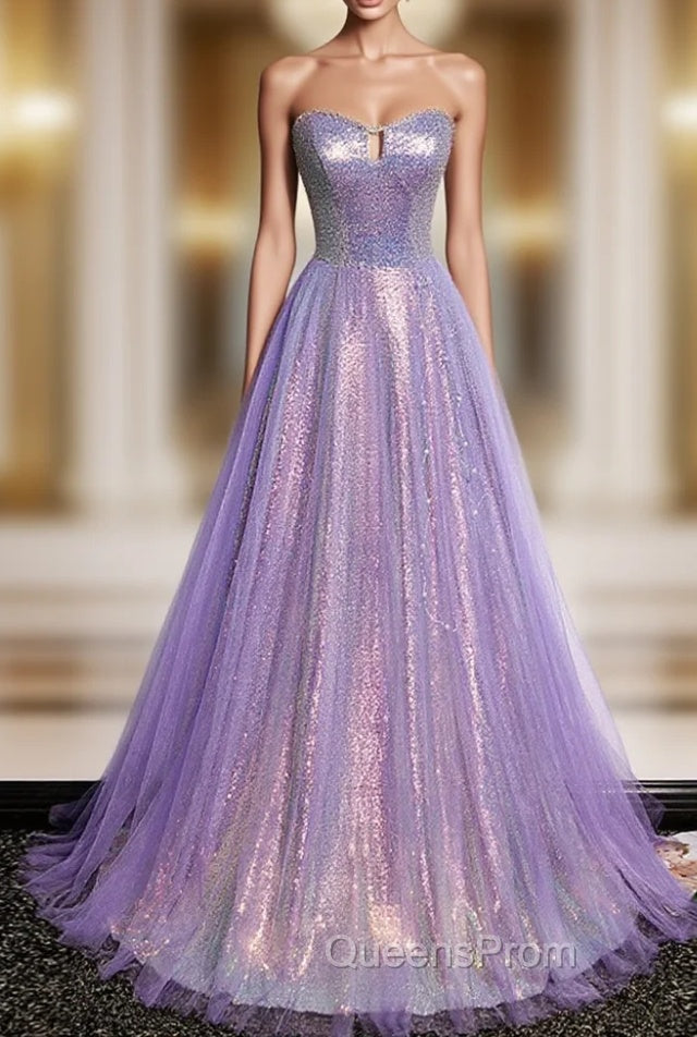 Purple Sweetheart Neck Long Evening Prom Dress Purple Evening Party Dress Main image