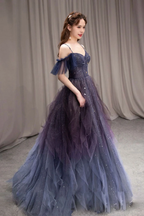 PURPLE SWEETHEART NECK TULLE LONG Classy Prom Dress PURPLE Classy Dress