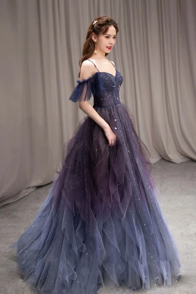 PURPLE SWEETHEART NECK TULLE LONG Classy Prom Dress PURPLE Classy Dress