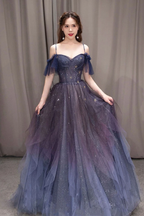 PURPLE SWEETHEART NECK TULLE LONG Classy Prom Dress PURPLE Classy Dress