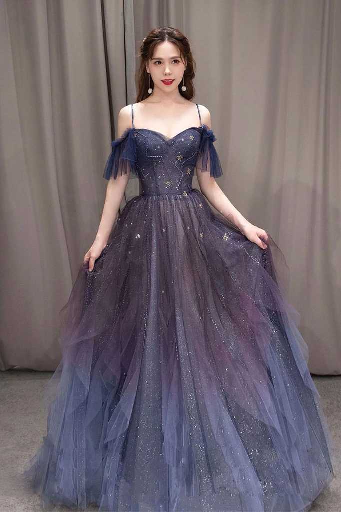 PURPLE SWEETHEART NECK TULLE LONG Classy Prom Dress PURPLE Classy Dress