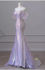 Purple’Å?Sweetheart Sequin Mermaid Gown-Fairytale Beaded Tulle Train Long Classy Prom Dress For Events
