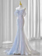 Purple’Å?Sweetheart Sequin Mermaid Gown-Fairytale Beaded Tulle Train Long Classy Prom Dress For Events