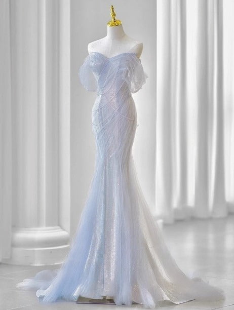 Purple’Å?Sweetheart Sequin Mermaid Gown-Fairytale Beaded Tulle Train Long Classy Prom Dress For Events