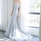 Purple’Å?Sweetheart Sequin Mermaid Gown-Fairytale Beaded Tulle Train Long Classy Prom Dress For Events