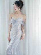 Purple’Å?Sweetheart Sequin Mermaid Gown-Fairytale Beaded Tulle Train Long Classy Prom Dress For Events