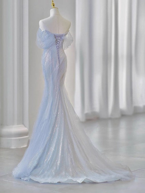 Purple’Å?Sweetheart Sequin Mermaid Gown-Fairytale Beaded Tulle Train Long Classy Prom Dress For Events