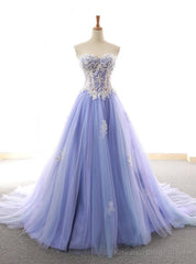 Purple Sweetheart Tulle Lace Appliques Wedding Dress