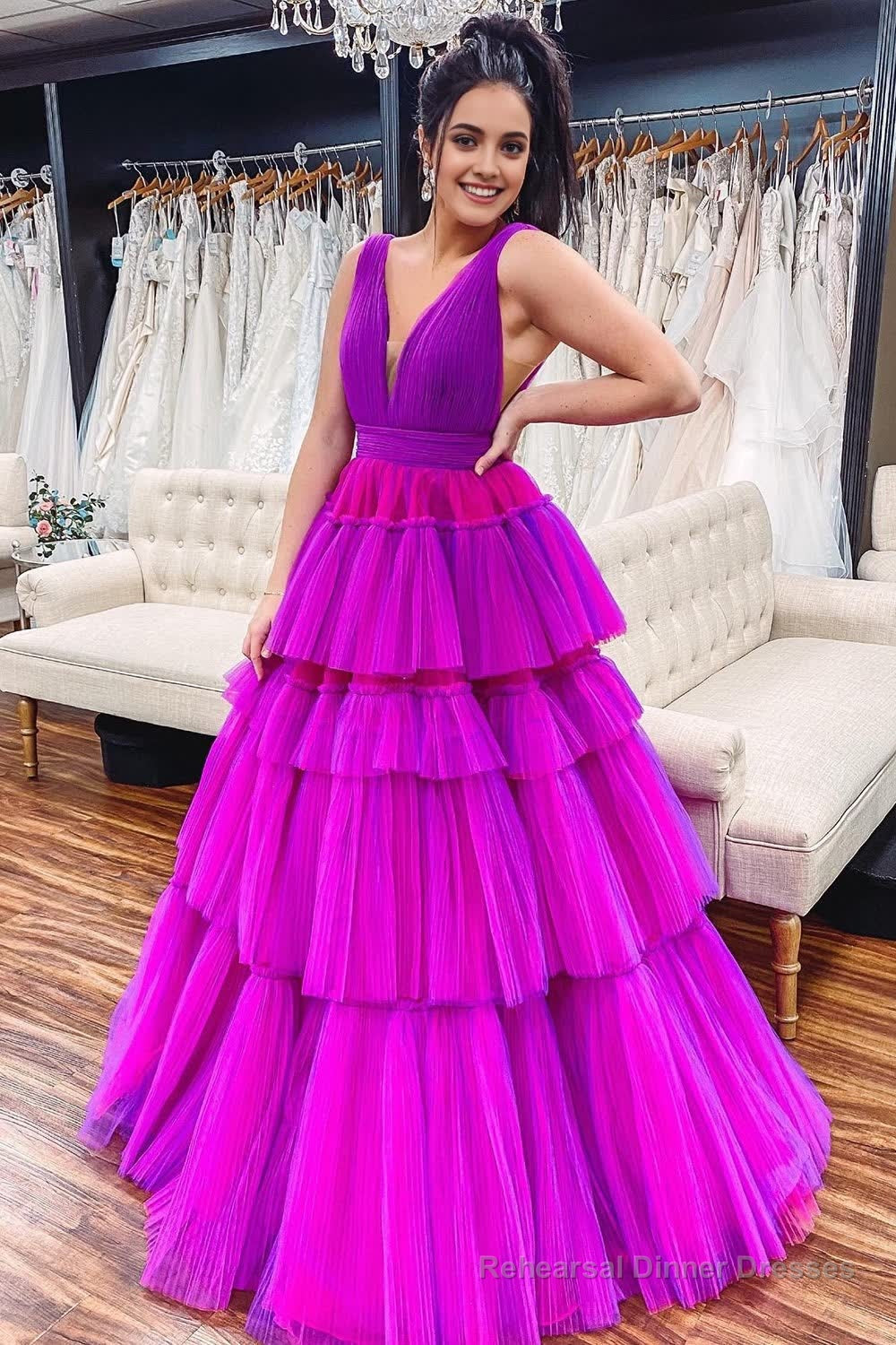Purple Tiered Tulle A-Line Prom Dress Main image