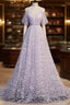 Purple Tulle A Line Long Evening Prom Dress Formal Dress With Flowers December Wedding Guest Dress