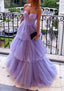 Purple Tulle A-line Spaghetti Straps Prom Dresses, Long Formal Dress,dresses for party events