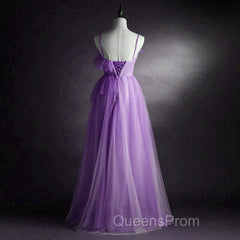 Purple Tulle A-Line Straps Long Formal Dress, Purple Floor Length Evening Prom Dress
